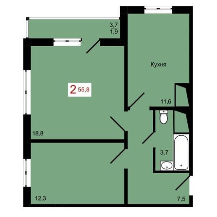 Планировка 2-комн 55,8 м²