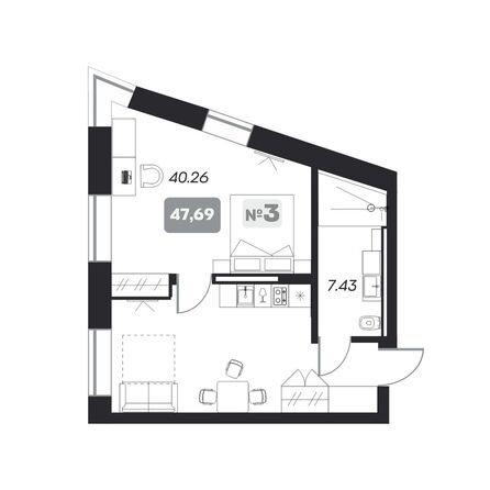 Планировка 2-комн 47,69 м²