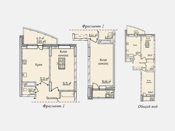 Планировка двухкомнатной квартиры 65,52 кв.м
