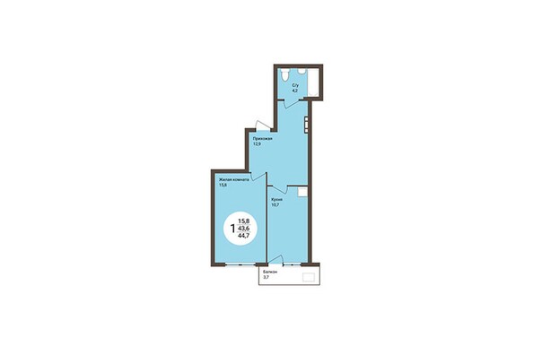 Планировка 2-комнатной квартиры 44,7 кв.м
