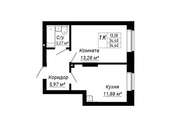 Планировка однокомнатной квартиры 34,4 кв.м