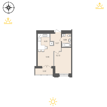 Планировка 1-комн 40,02 м²