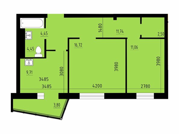 Планировка двухкомнатной квартиры 57,32 кв.м