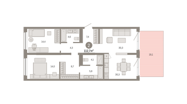 Планировка 2-комн 112,66 м²