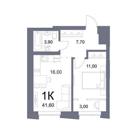 Планировка 1-комн 41,6 м²