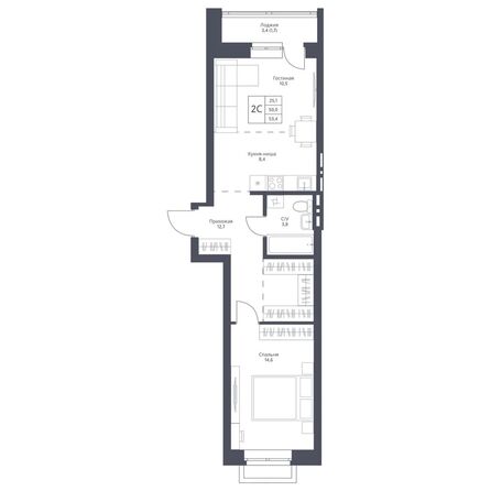 Планировка 1-комн 53,4, 53,5 м²