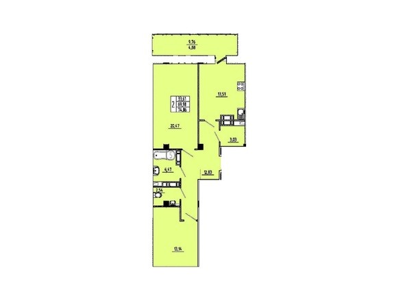 Планировка 2-комнатной квартиры 74,86 кв.м