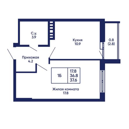 Планировка 1-комн 37,6, 38,1 м²