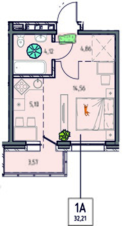 Планировка 1-комн 32,21 м²