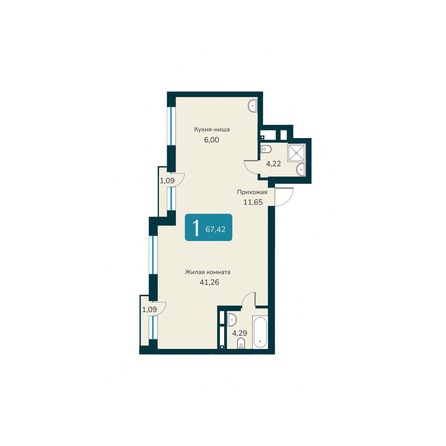 Планировка 3-комн 67,42, 67,61 м²