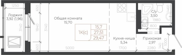 Планировка 1-комн 29,47 м²