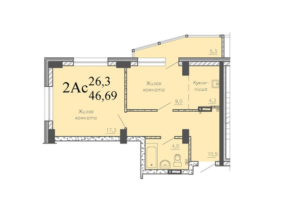 Планировка 2-комн 46,29, 46,69 м²