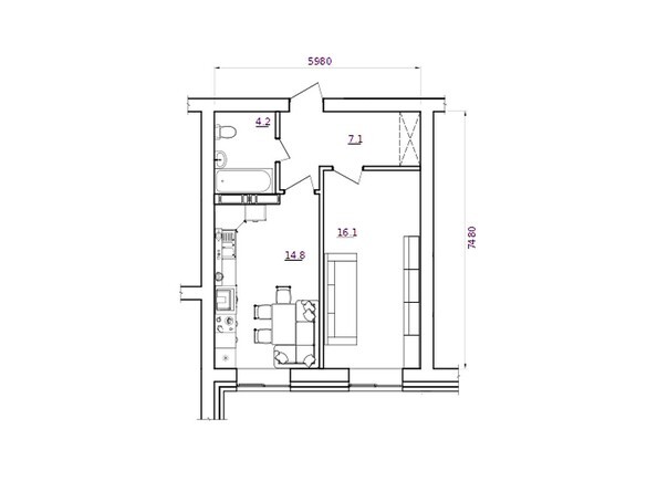 Планировка однокомнатной квартиры 42,2 кв.м