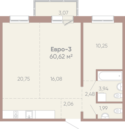 Планировка 2-комн 60,62 м²