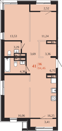 Планировка 3-комн 84,46 м²