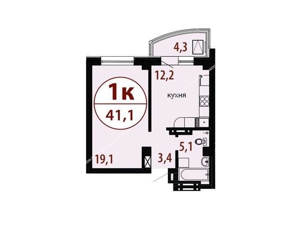 Секция 2. Планировка однокомнатной квартиры 41,1 кв.м