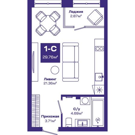 Планировка Студия 29,76 м²