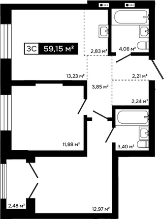 Планировка 2-комн 56,67 м²