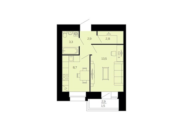 Планировка однокомнатной квартиры 32,7 кв.м