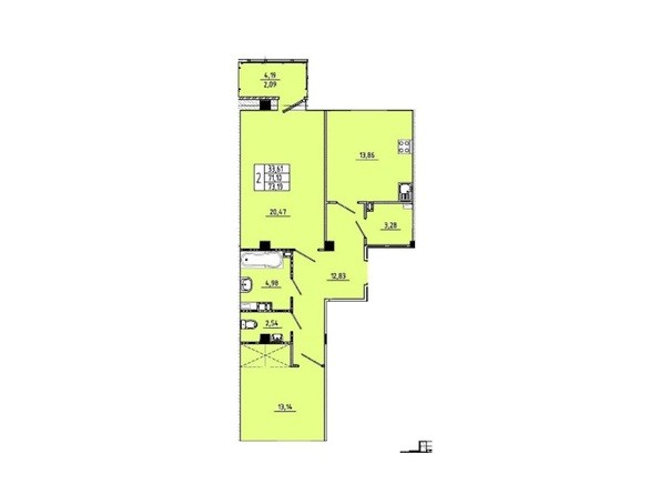 Планировка 2-комнатной квартиры 73,19 кв.м