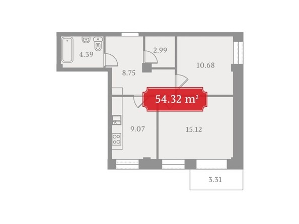 Планировка двухкомнатной квартиры 54,32 кв.м