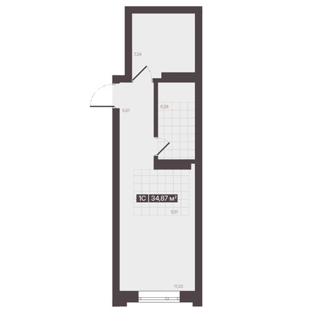 Планировка 1-комн 34,87 м²