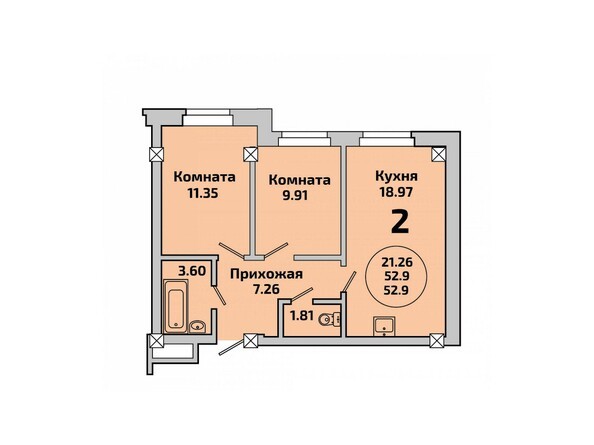 Планировка двухкомнатной квартиры 52,9 кв.м