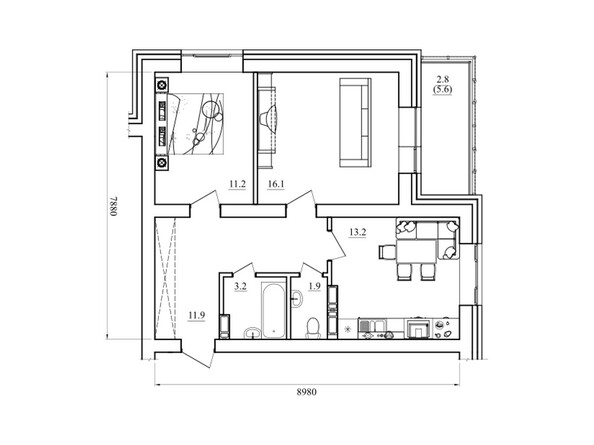 Планировка двухкомнатной квартиры 60,3 кв.м