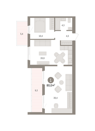 Планировка 1-комн 79,96 м²