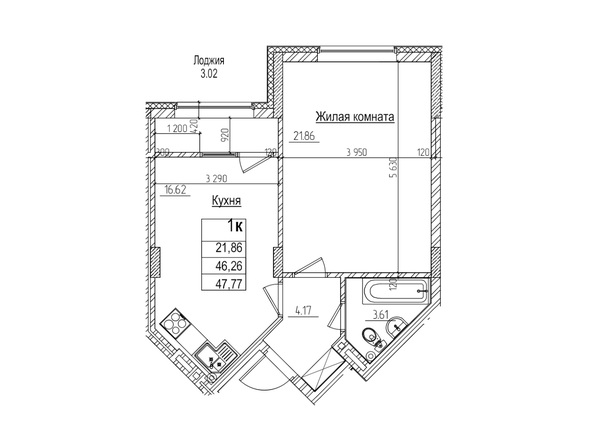 Планировка 1-комн 46,2 м²