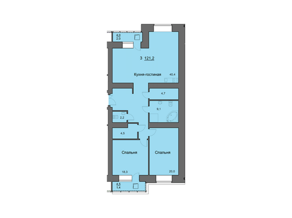 Планировка трехкомнатной квартиры 121,2 кв.м