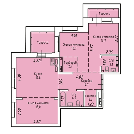 Планировка 3-комн 87,6 м²