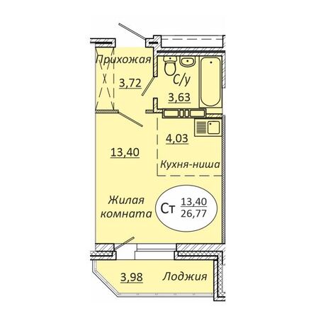 Планировка Студия 26,77, 26,96 м²