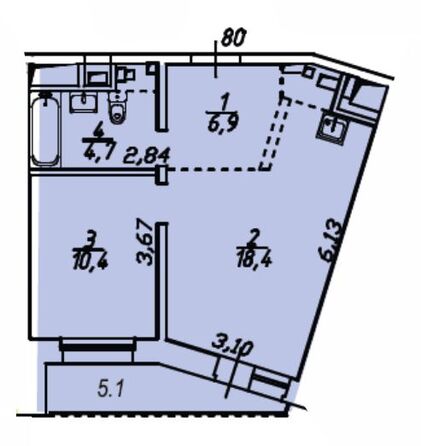 Планировка 1-комн 44,3, 45,5 м²