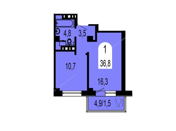 Планировка однокомнатной квартиры 36,8 кв.м