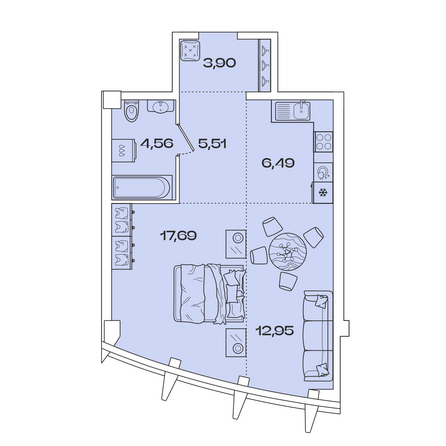 Планировка 1-комн 51,1 м²