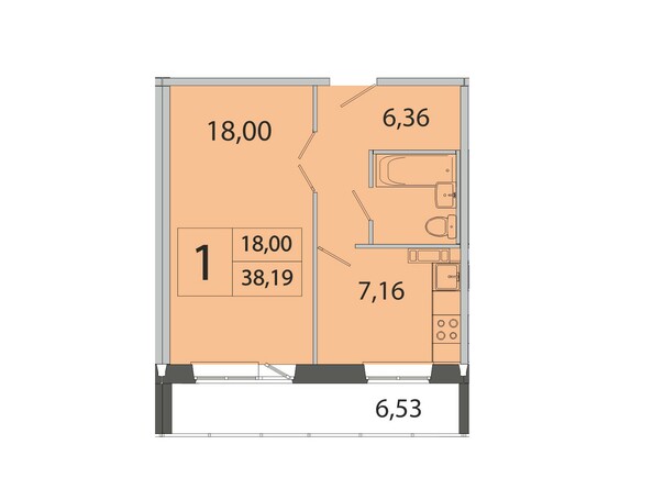 Планировка однокомнатной квартиры 38,19 кв.м