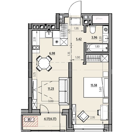 Планировка 1-комн 47,5 м²