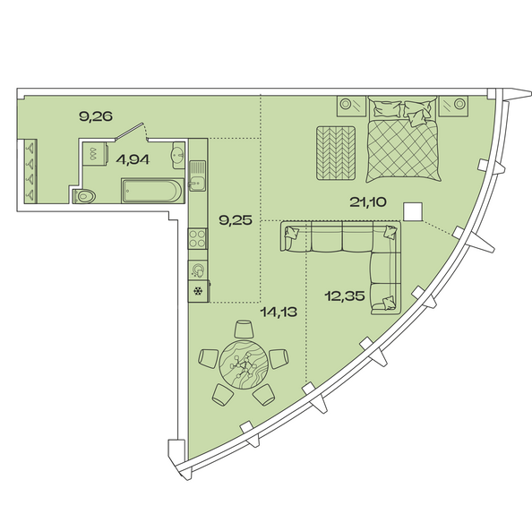 Планировка 2-комн 71,03 м²