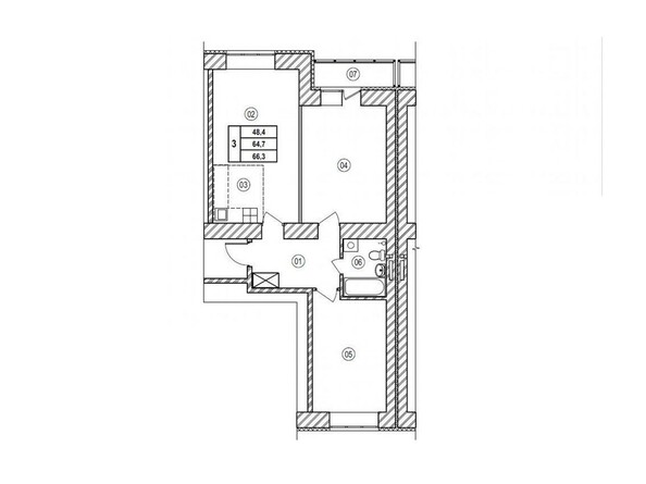 Планировка трёхкомнатной квартиры 66,3 кв.м