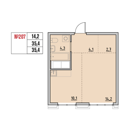 Планировка 1-комн 35,4 м²