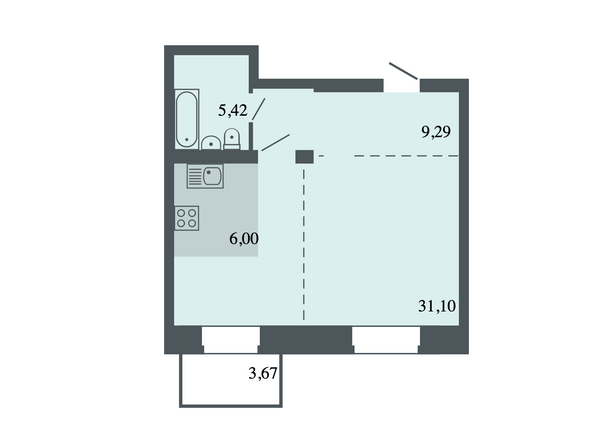 Планировка Студия 51,81 м²