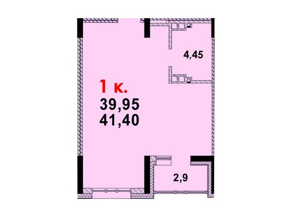 Планировка 1-комнатной квартиры 40,82 кв.м