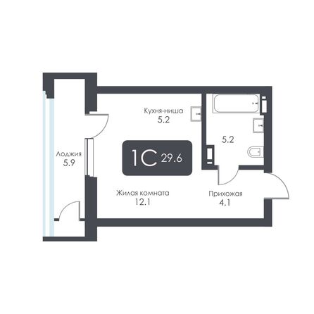 Планировка Студия 29,6, 29,7 м²