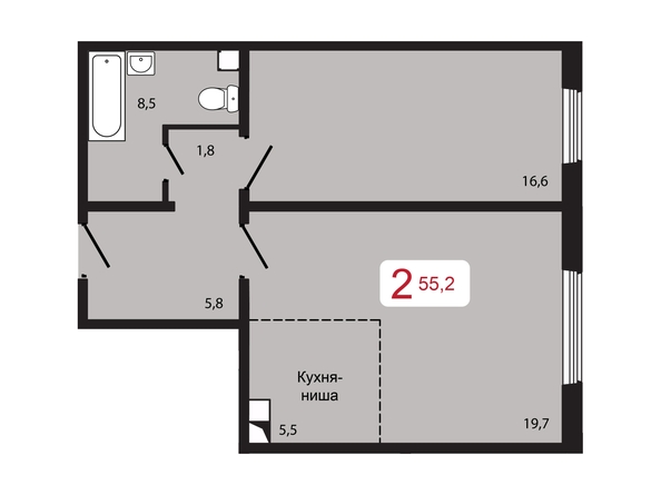 Планировка 2-комн 55,2 м²