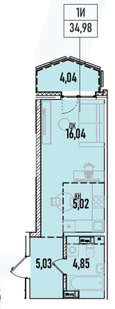 Планировка 1-комн 34,98 м²