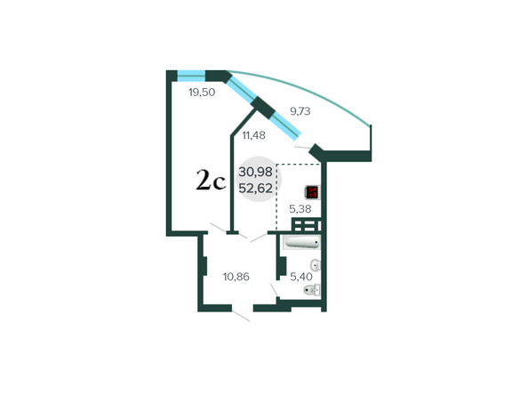 Планировка двухкомнатной квартиры 52,62 кв.м