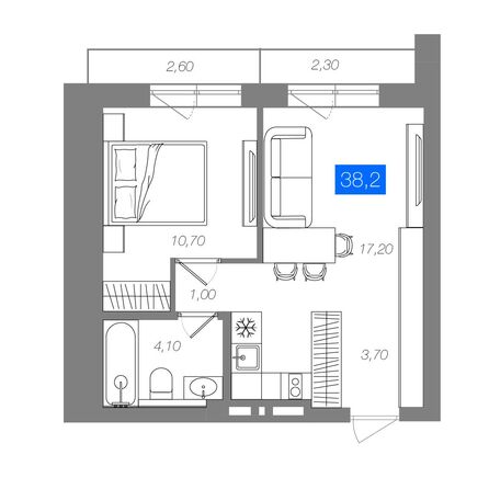 Планировка 1-комн 38,2 м²