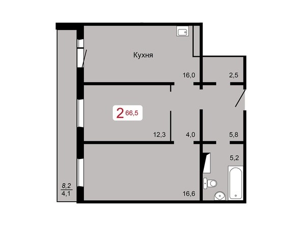 2-комнатная 66,5 кв.м