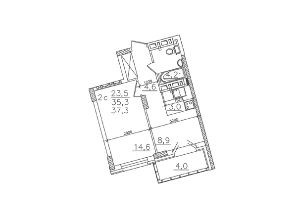 Планировка двухкомнатной квартиры 35,3 кв.м